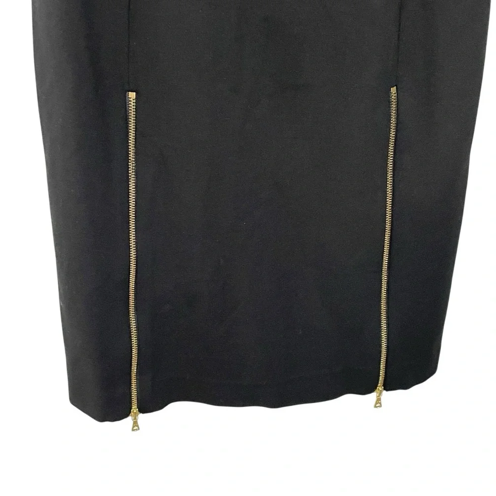 NWT Trina Turk Black Sheath Mini Dress Size 2 Sleeveless Gold Zipper Slit Detail